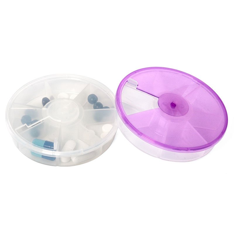 Eco Friendly Portable Rotating Snack Container Round Weekly Pill Organizer 7 Day Dispenser Round Small Plastic Case Devided Box