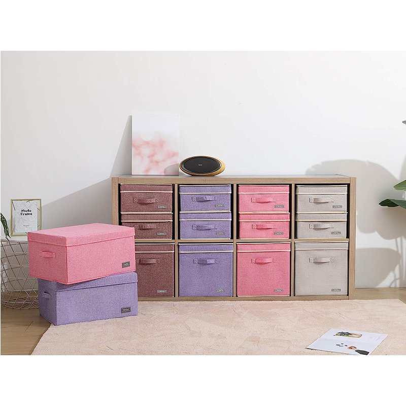 Large Capacity Foldable Storage Box with handle 16L Folding Closet Organizer with Lid Fabric Clothes Collapsible Storage Bin