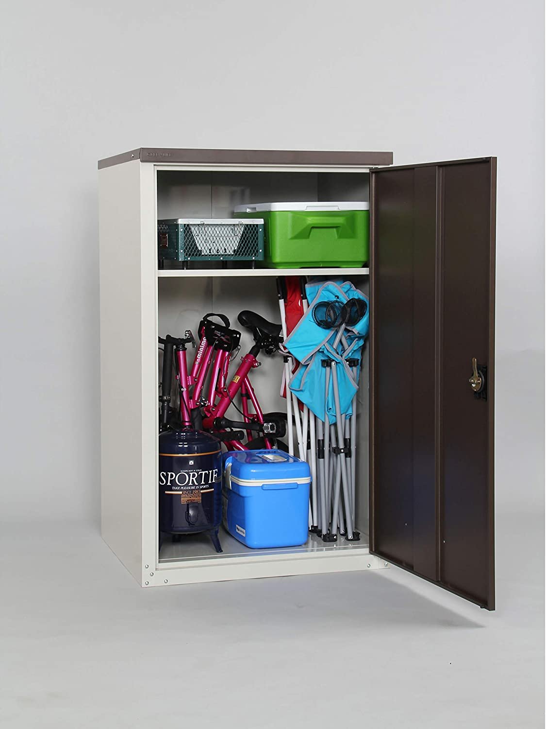 Indoor Or Outdoor Steel Tools Storage Cabinet Thin And Slim Type Suitable For Garden Tools Storage Matte Brown Color Storage Box