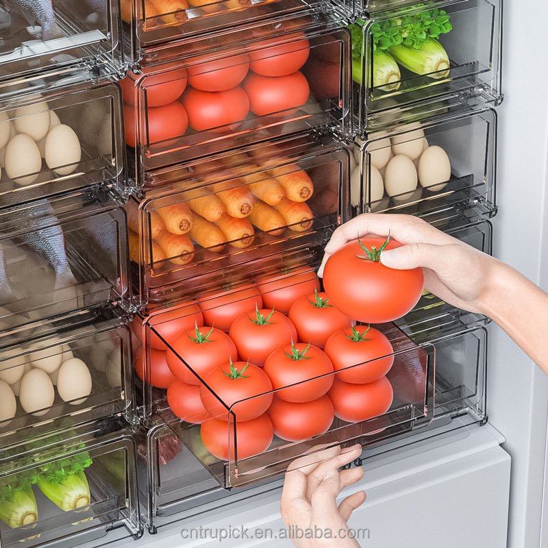 Freshness Keeper S Kitchen Stackable Refrigerator Clear Plastic Vegetable Food Storage Container Box