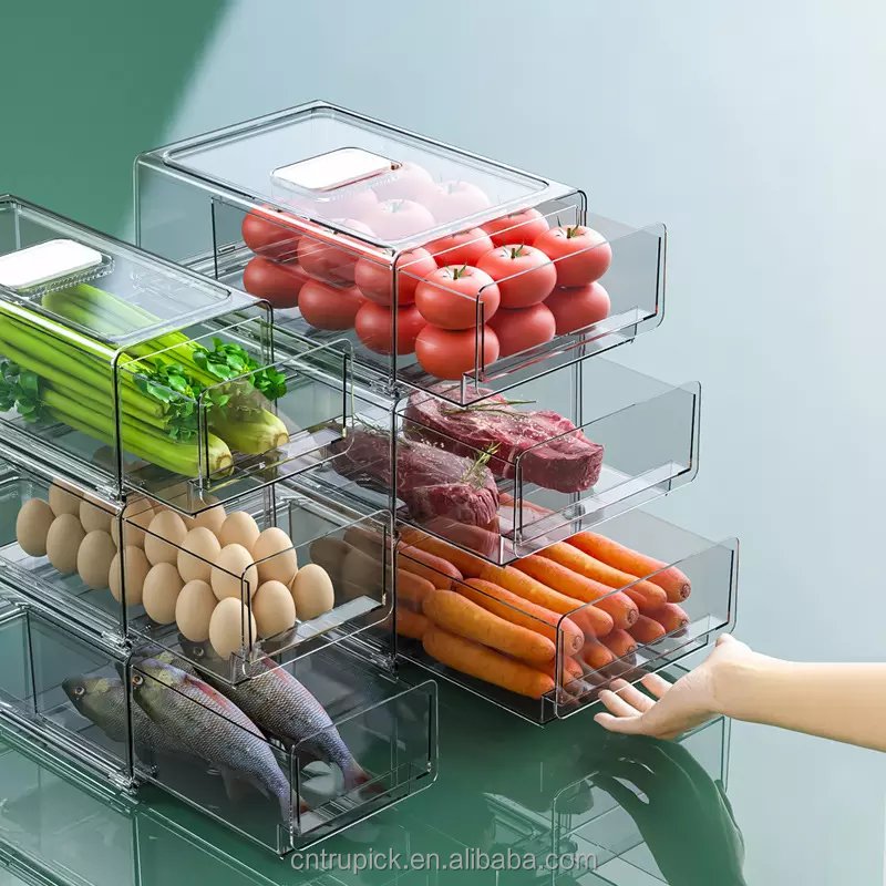 Freshness Keeper S Kitchen Stackable Refrigerator Clear Plastic Vegetable Food Storage Container Box