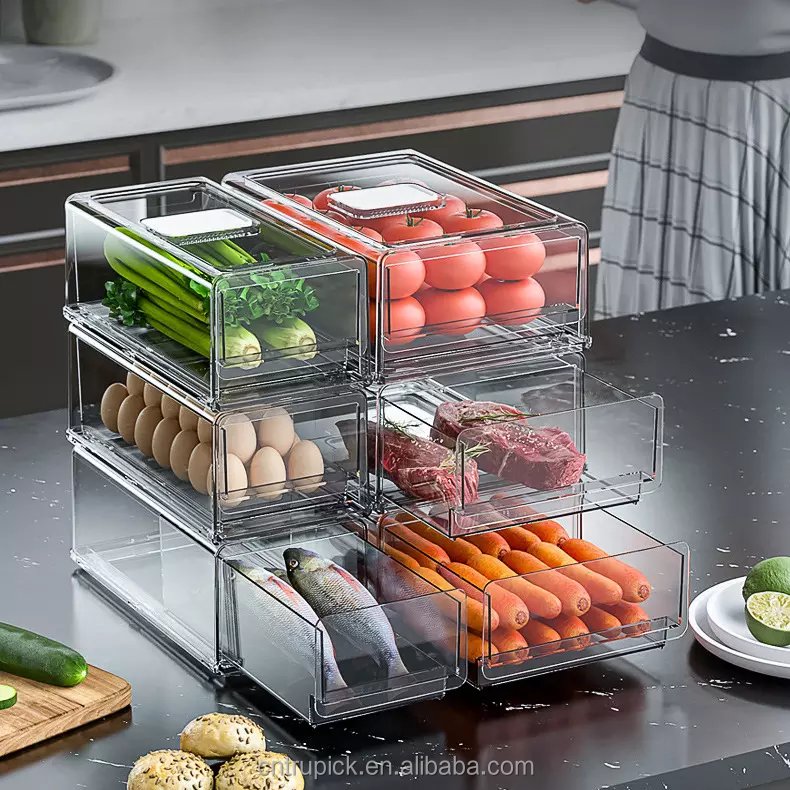 Freshness Keeper S Kitchen Stackable Refrigerator Clear Plastic Vegetable Food Storage Container Box