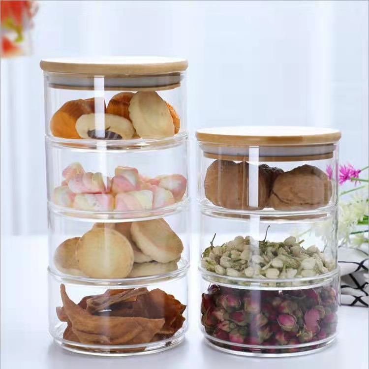 Morden Style Food Storage Container Eco Friendly Clear Glass Canister Bamboo Lid Jars Top Seller Kitchen Accessories