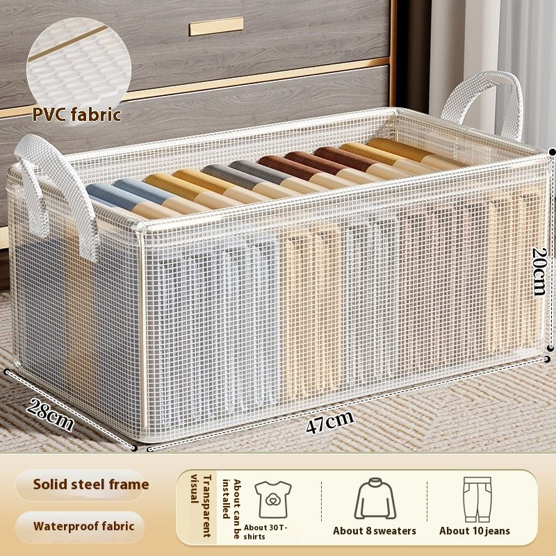 Transparent Visible Clothes Storage Box Household Folding Drawer Type Clothes Wardrobe Layered Steel Frame Storage Box