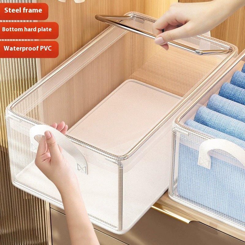 Transparent Visible Clothes Storage Box Household Folding Drawer Type Clothes Wardrobe Layered Steel Frame Storage Box