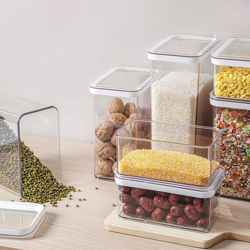 Stackable Kitchen Organizer Cereal Dry Food Storage Bin Box Container Airtight Plastic Multifunction Modern Household Plastic