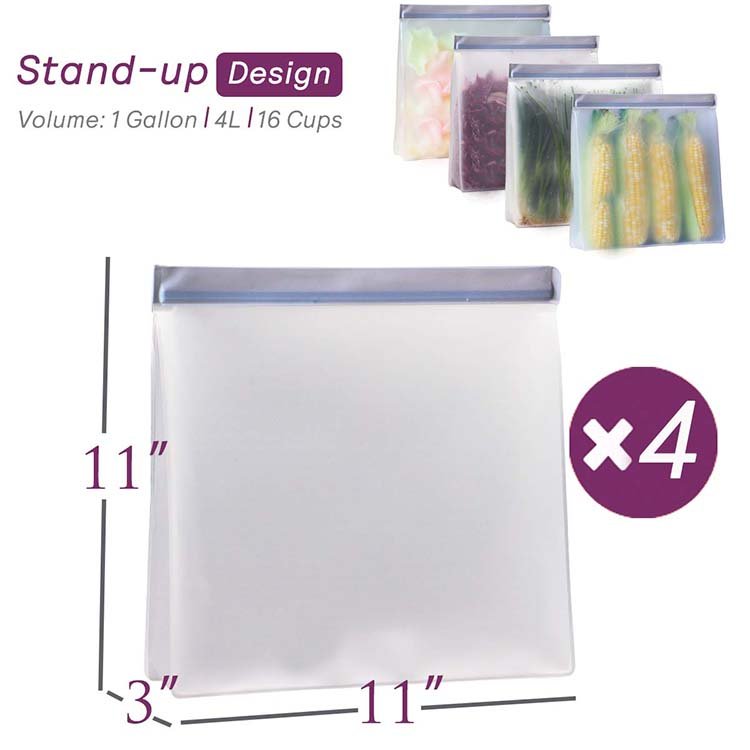Leakproof Ziplock Stand-Up Reusable Food Grade Storage Bag PEVA Gallon Freezer Bags for Sandwich Snack Meat Vegetables Fruit etc