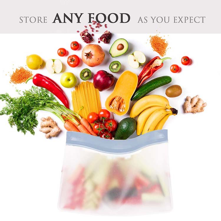 Leakproof Ziplock Stand-Up Reusable Food Grade Storage Bag PEVA Gallon Freezer Bags for Sandwich Snack Meat Vegetables Fruit etc