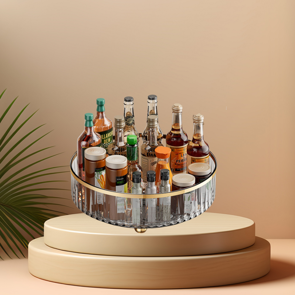 Luxurious 360-Degree Rotating Transparent Kitchen Spice Box Storage Rack Environmentally Friendly with Multiple Colors for Use