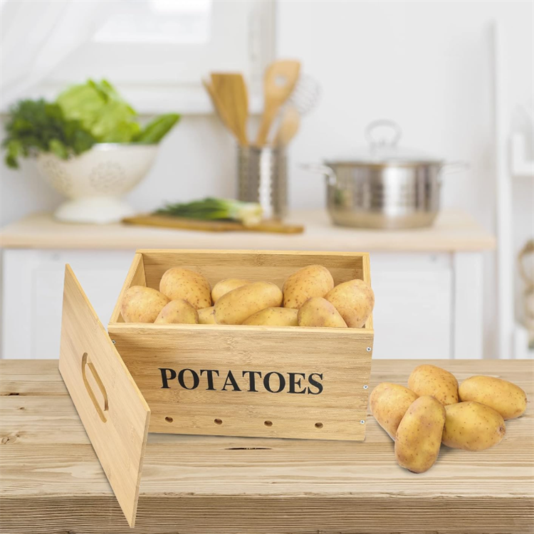 Wholesale Kitchen Cabinet Wooden Container Box Fruit Vegetable Fresh Keeper Bamboo Food Storage box
