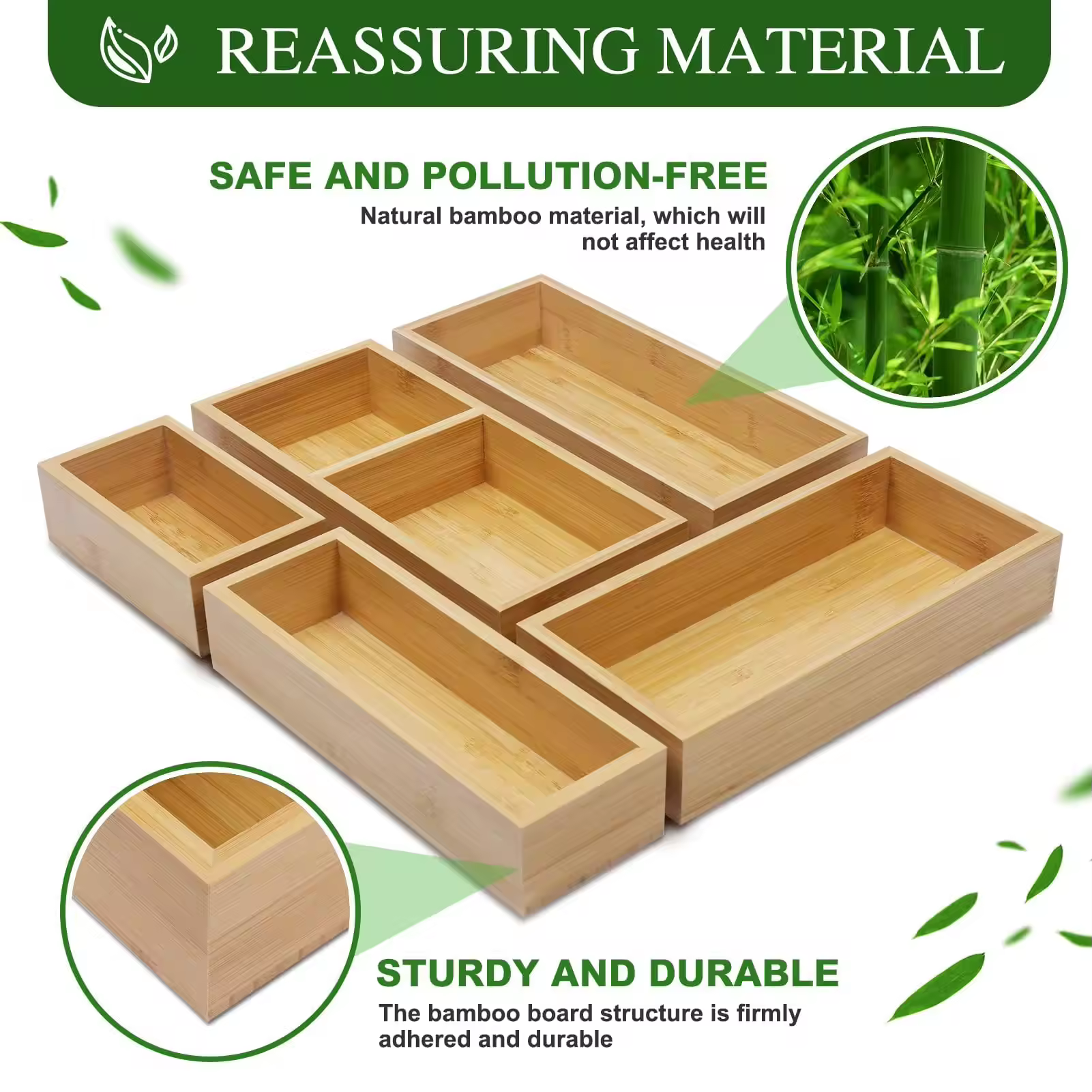 MultiUse Drawer Organizer Set Bamboo Storage Box Drawer Organizer Set Wooden Desk Storage Box