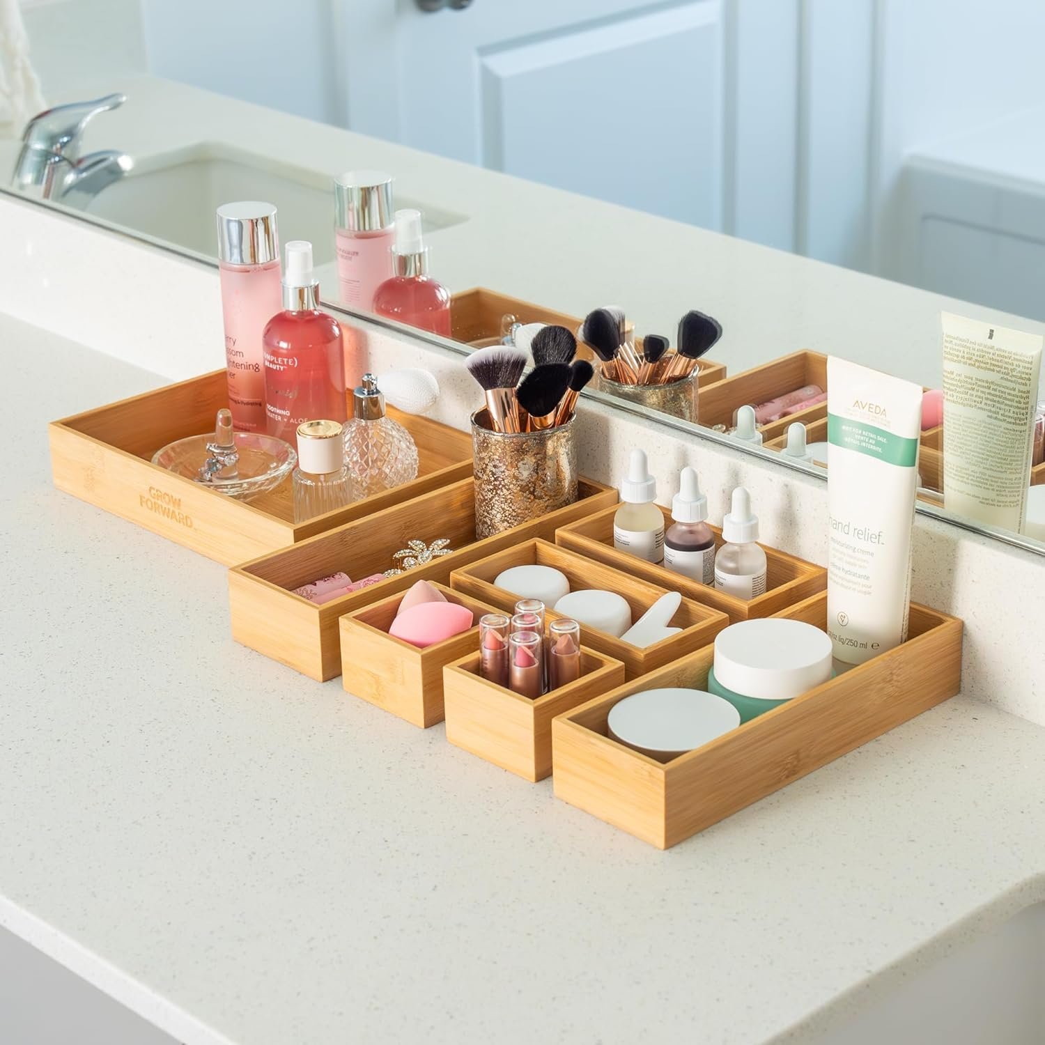 MultiUse Drawer Organizer Set Bamboo Storage Box Drawer Organizer Set Wooden Desk Storage Box