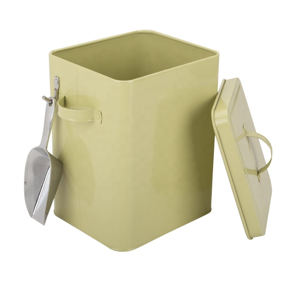 Modern Square Metal Storage Canister Cat Food Dog Treat Bird Feed Pet Food Storage Container Box With Scoop