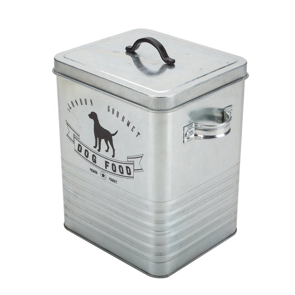 Modern Square Metal Storage Canister Cat Food Dog Treat Bird Feed Pet Food Storage Container Box With Scoop