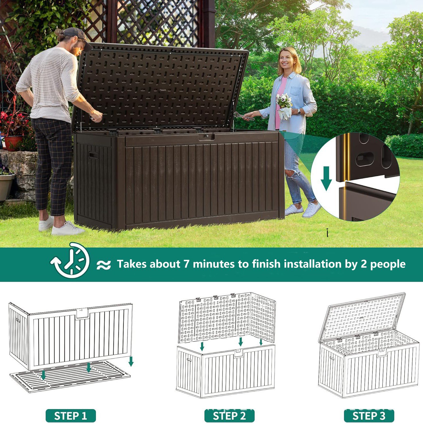 Factory Price Heavy Duty Large Volume HDPE Material Storage Deck Box Storage Container With Lid Lock For Patio Garden