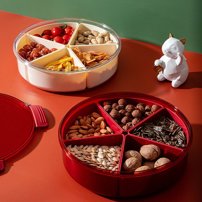 JILEN- Shopwith Divided Serving Tray with Lid Removable Containers with 4 Compartment for Christmas Party, Veggies...
