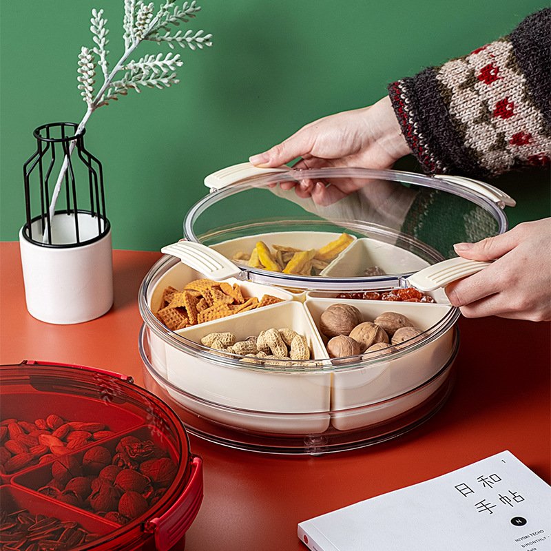 JILEN- Shopwith Divided Serving Tray with Lid Removable Containers with 4 Compartment for Christmas Party, Veggies...
