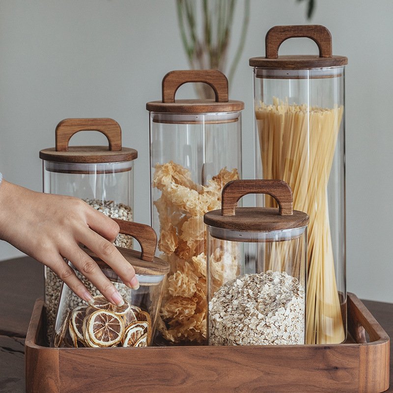 Kitchen Canisters Bamboo Lids Food Storage Jar Use Glass Clear Glass Home Christmas Luxury Space Valentine Custom Party Gifts
