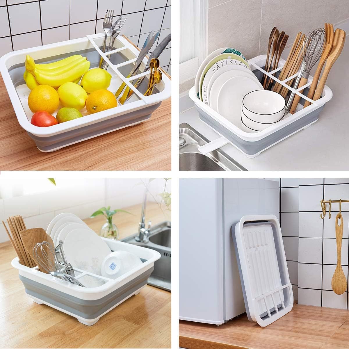 Newly arrived foldable bowls and chopsticks drain blue kitchen plate essential storage box with drain sink storage rack