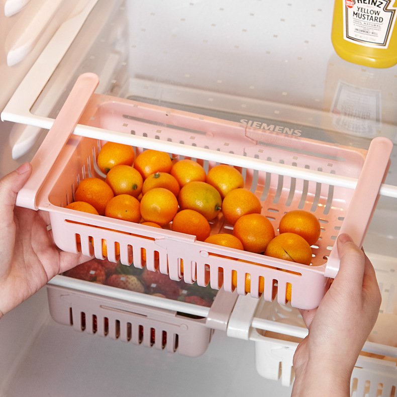 Refrigerator retractable storage basket drawer storage shelf crisper freezer box