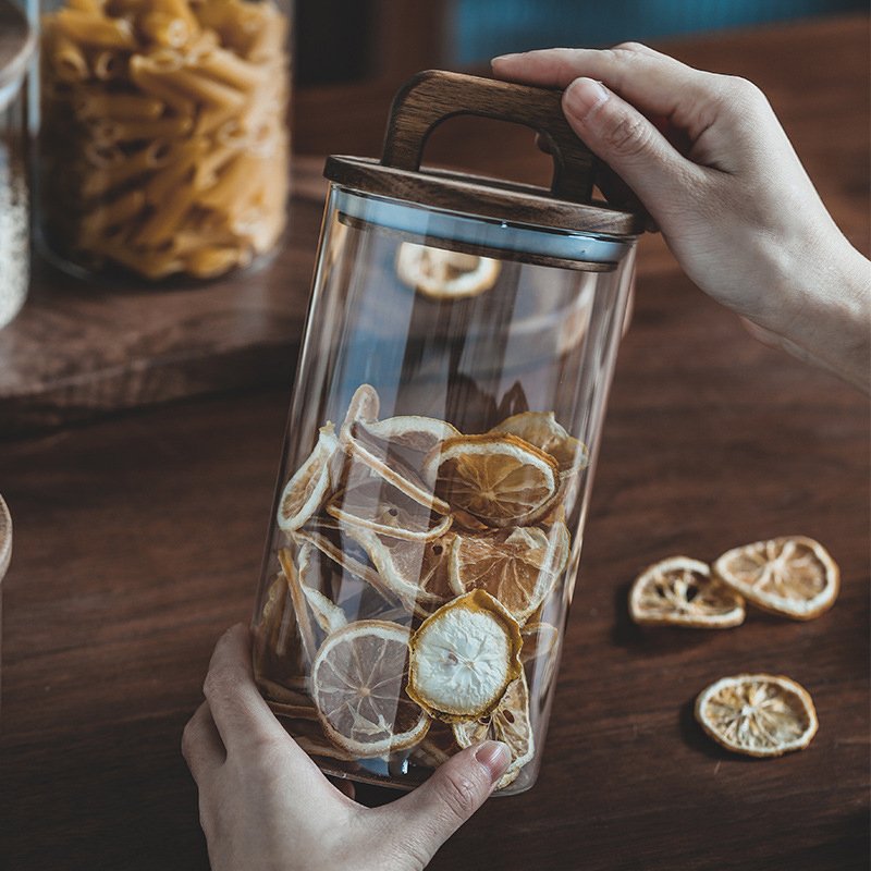 Airtight Acacia Lid Borosilicate Glass Spice Jar Clear Factory Food Storage Container jar with Lid for Kitchen Spice Srorage