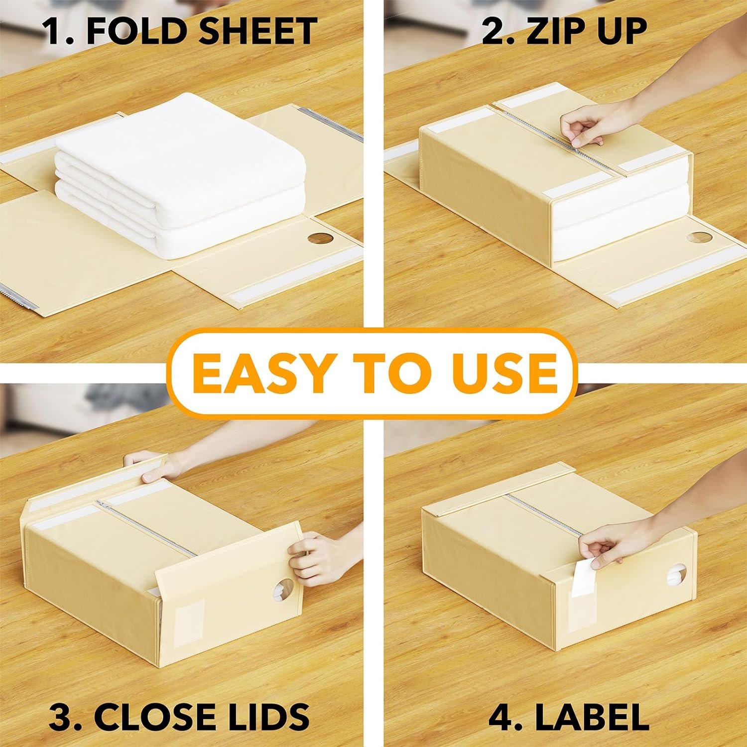 Foldable Storage Bed Sheet Organizer Sheet Set Organizer Linen Closet Container for Bedding Sheets with Circle Window and Label