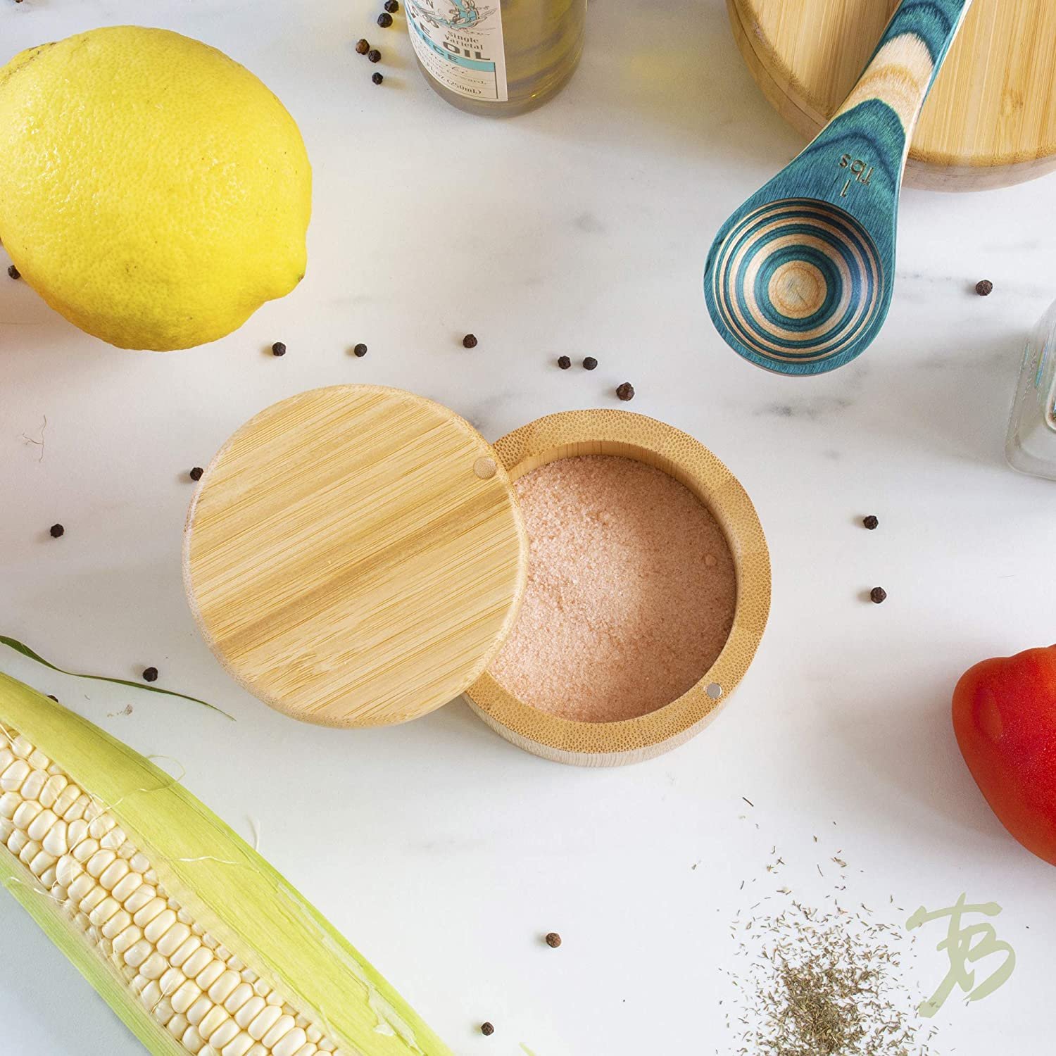 Custom Logo 100% Organic Bamboo 3-1/2-Inch Round Cylinder Box Plain Spice Jar Wooden Bamboo Salt Storage Container