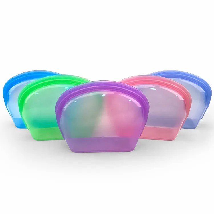 KVK 2000ML Waterproof Microwave Silicone Food Storage Bag Collapsible Base Open wide Double Zip-lock Container Travel Makeup Bag