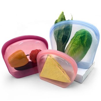 KVK 2000ML Waterproof Microwave Silicone Food Storage Bag Collapsible Base Open wide Double Zip-lock Container Travel Makeup Bag