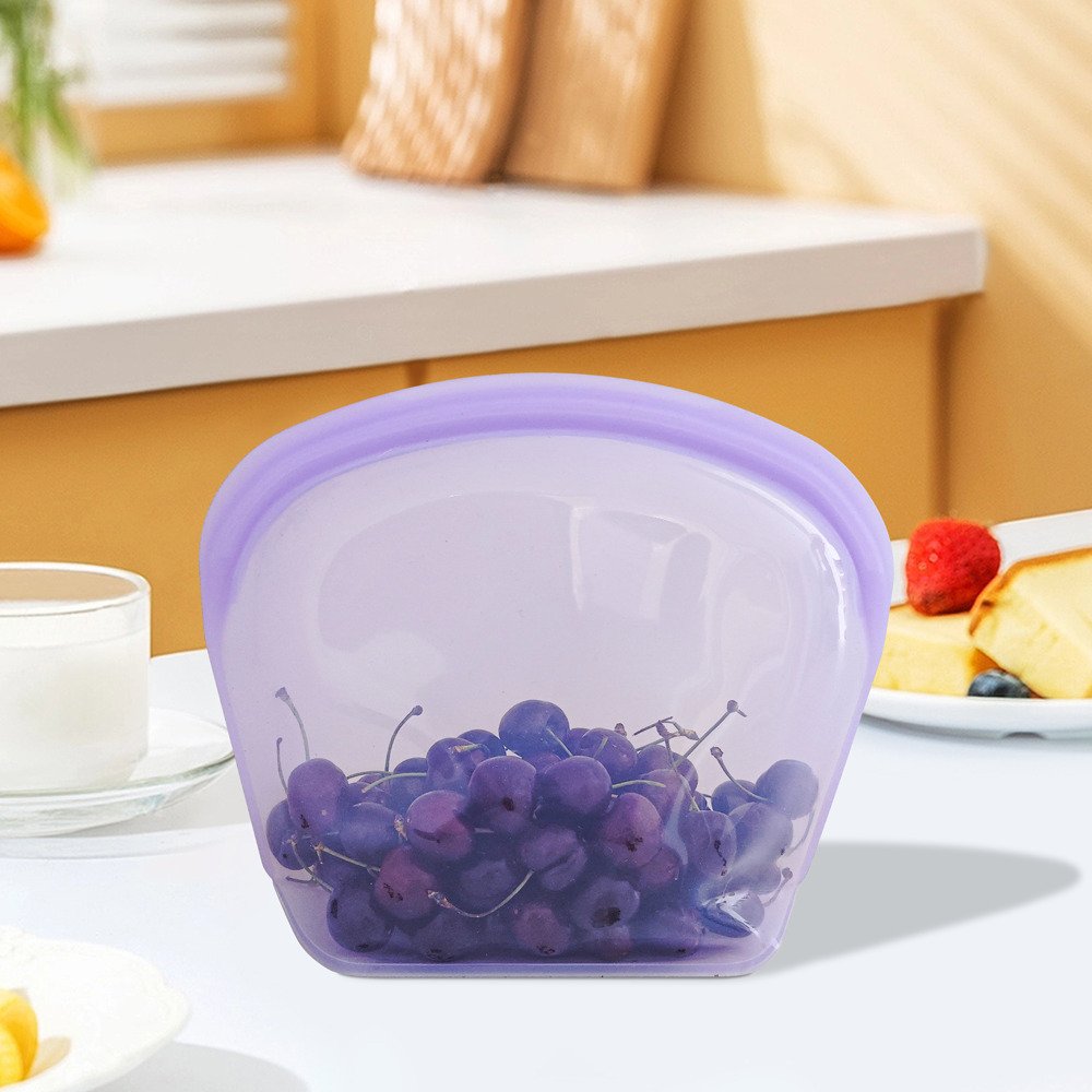KVK 2000ML Waterproof Microwave Silicone Food Storage Bag Collapsible Base Open wide Double Zip-lock Container Travel Makeup Bag