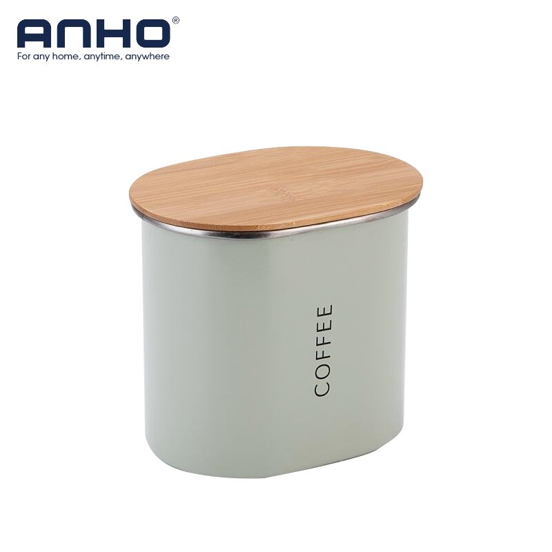 Metal Containers with Wood Lids, Coffee, Tea, Sugar (Set of 3) Food Storage Bin Canisters Can Container