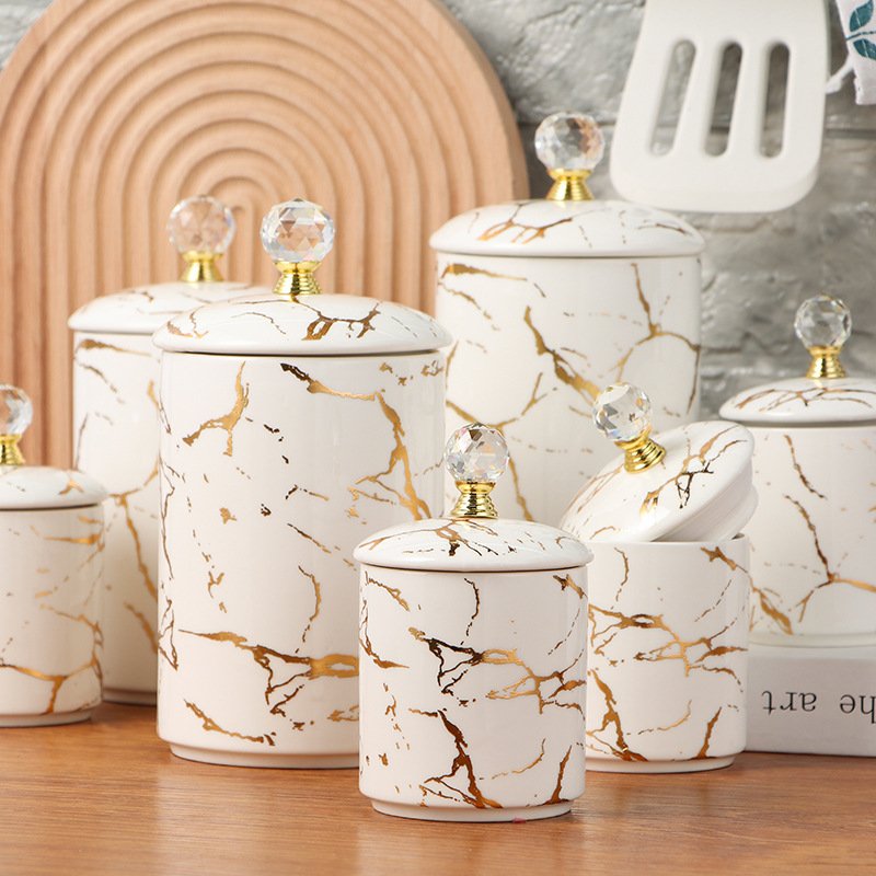 Marble Container Set Seasoning Condiment Jars Set Storage Jar Luxury Food Kitchen Accessories Gold Kitchen Ceramic Multifunction