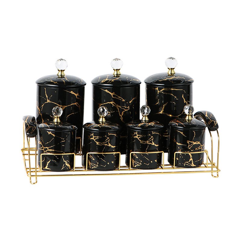 Marble Container Set Seasoning Condiment Jars Set Storage Jar Luxury Food Kitchen Accessories Gold Kitchen Ceramic Multifunction