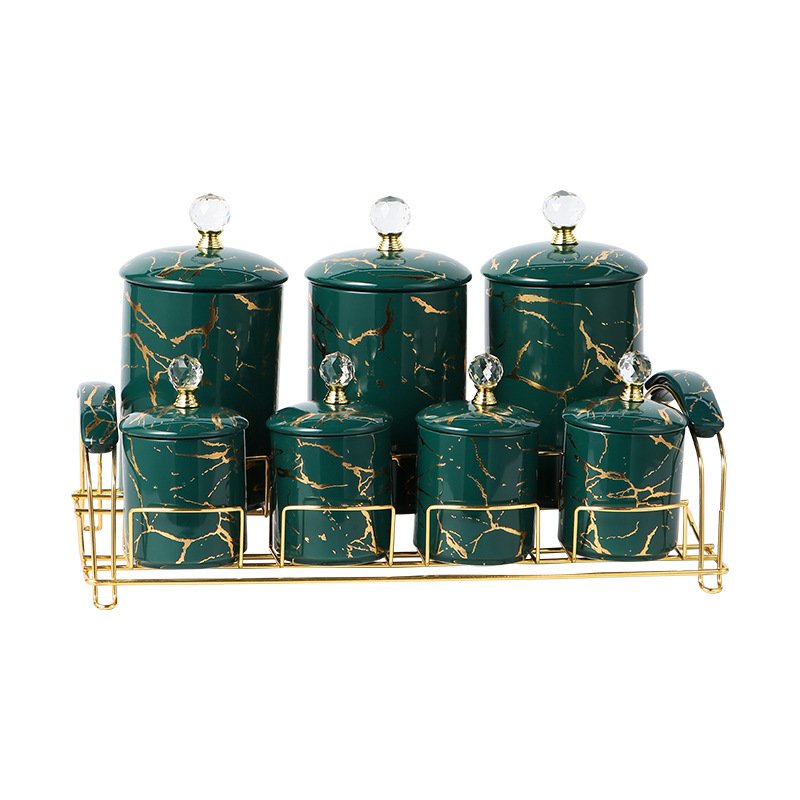 Marble Container Set Seasoning Condiment Jars Set Storage Jar Luxury Food Kitchen Accessories Gold Kitchen Ceramic Multifunction