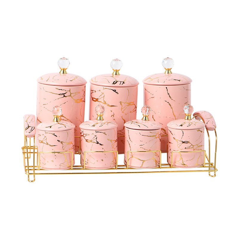 Marble Container Set Seasoning Condiment Jars Set Storage Jar Luxury Food Kitchen Accessories Gold Kitchen Ceramic Multifunction