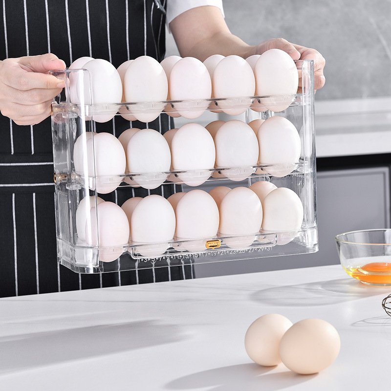 3 Layers Egg Storage Container Egg Organizer Holder for Refrigerator 30 Grids Detachable Egg Storage Box Clear Plastic Kitchen