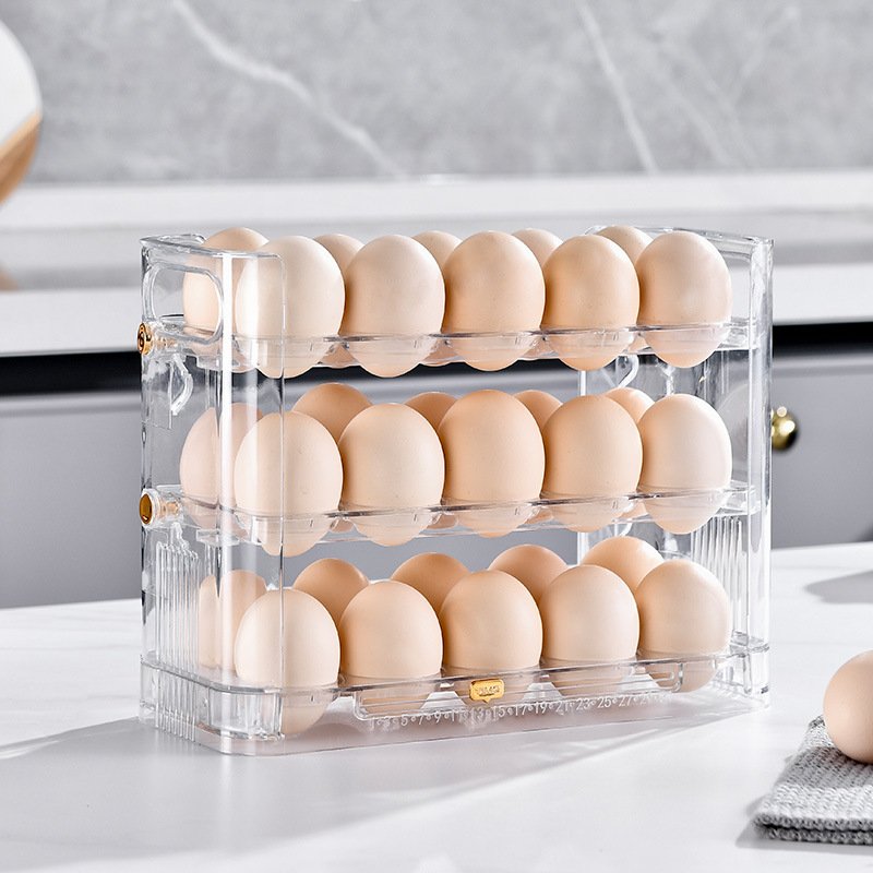 3 Layers Egg Storage Container Egg Organizer Holder for Refrigerator 30 Grids Detachable Egg Storage Box Clear Plastic Kitchen