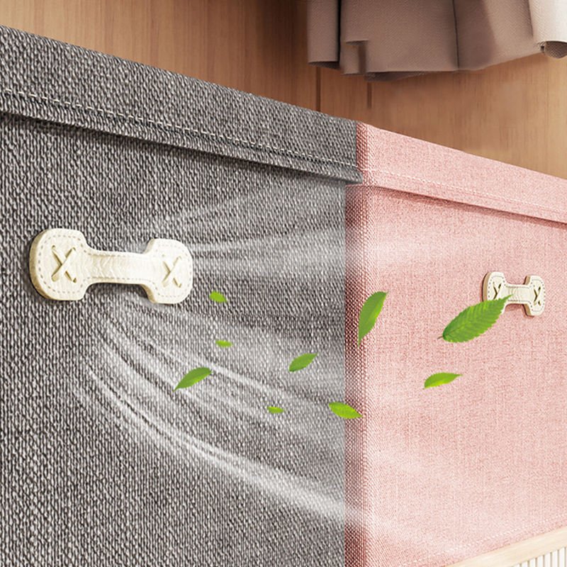 Large Collapsible Toys Boxes Cotton Linen Fabric Foldable Storage Bins Organizer Containers With Leather handle Lid For Bedroom