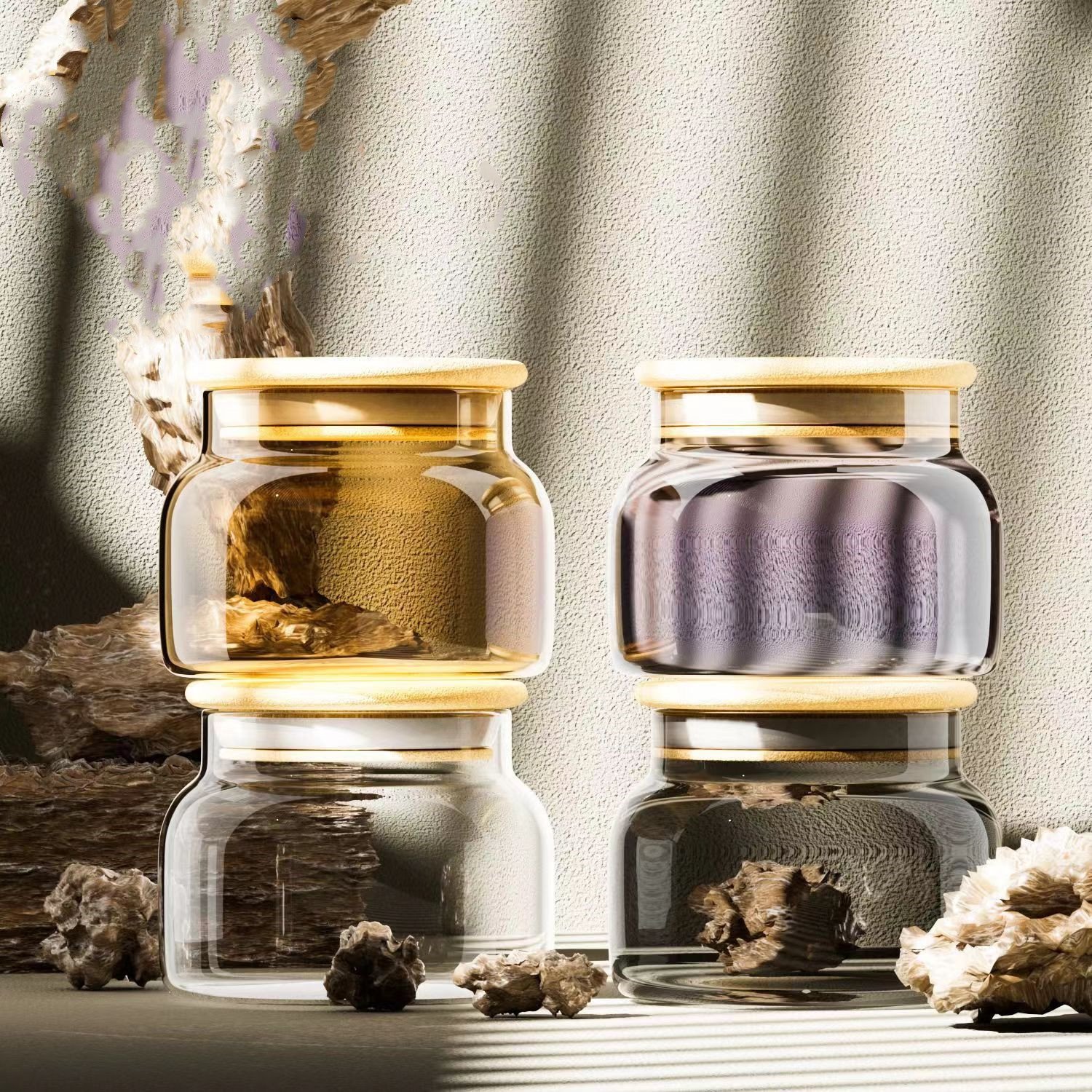 High Quality Custom Logo Heat Resistant Food Storage Pantry Glass Candy Spice Round Glass Storage Jars With Airtight