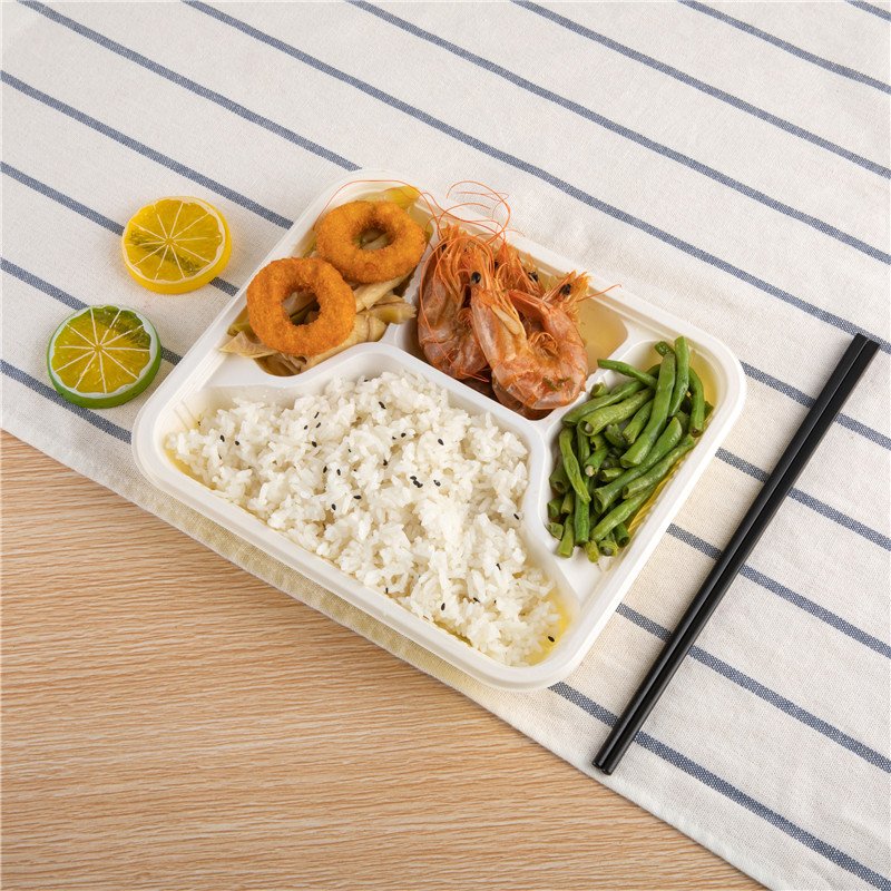 wholesale eco friendly food container pp plastic lunch food tray plate four compatment