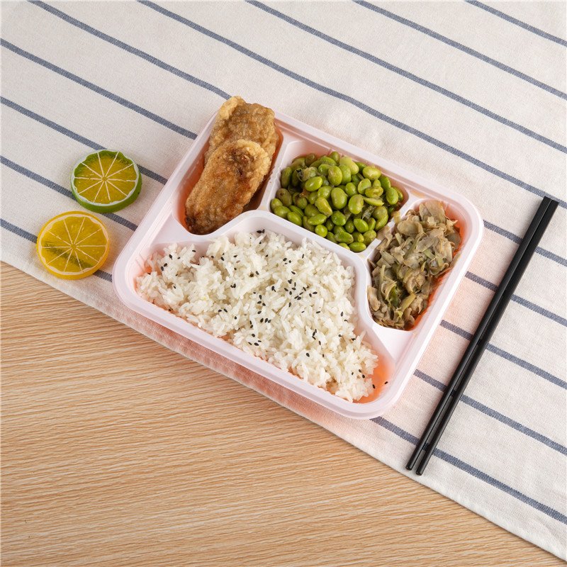 wholesale eco friendly food container pp plastic lunch food tray plate four compatment