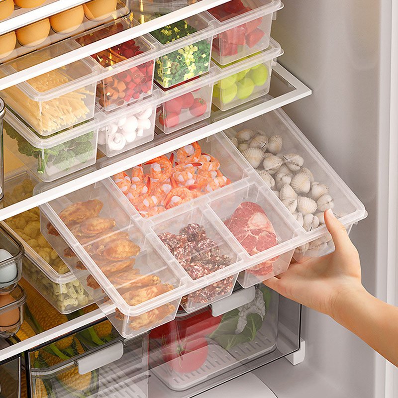5 Grid Transparent Plastic Box Kitchen Refrigerator Organizer Fresh-keeping Sealed Jar Food Storage Containers With Lid