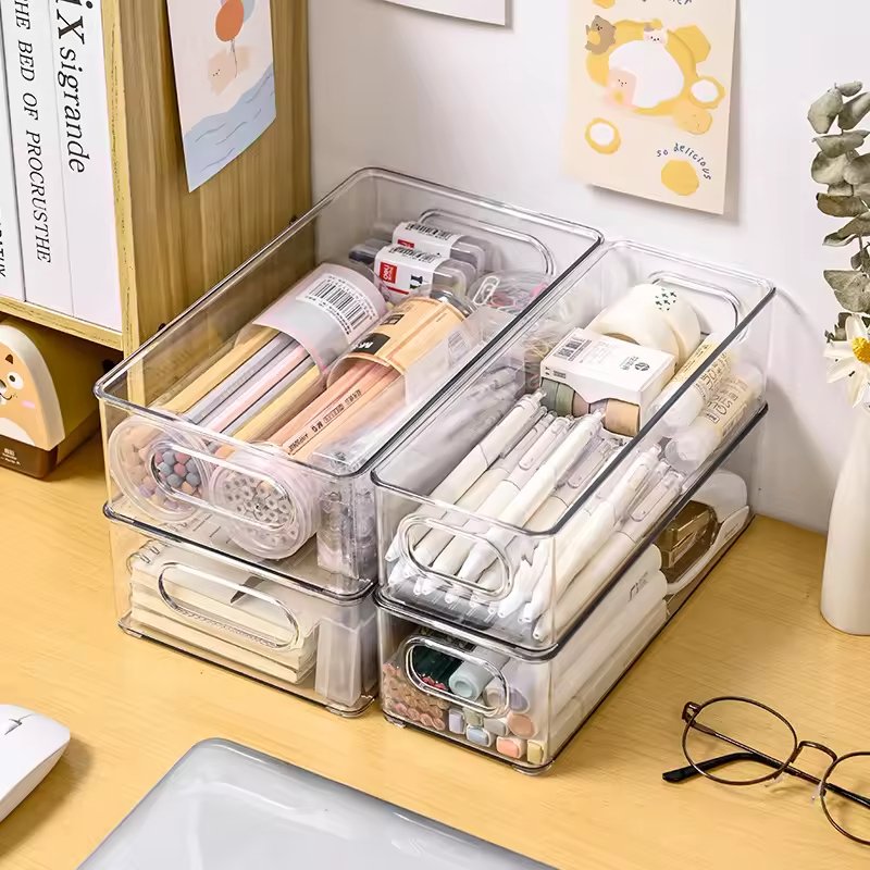 Modern Clear Acrylic Storage Box Bamboo Lid New Multipurpose Sundries Organizer Container Kitchen Household PET Storage Solution