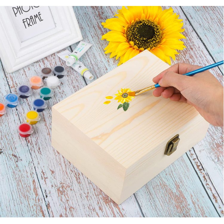 Customized multifunctional wooden rectangular storage box for household use tea storage wood box