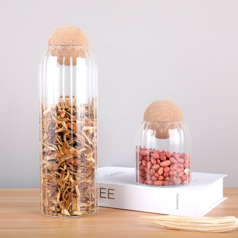 Wholesale and spot glass food storage tanks with wooden stoppers for noodle, coffee, bean, spice, and grain storage