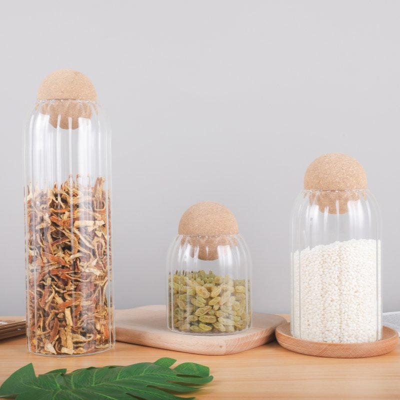Wholesale and spot glass food storage tanks with wooden stoppers for noodle, coffee, bean, spice, and grain storage