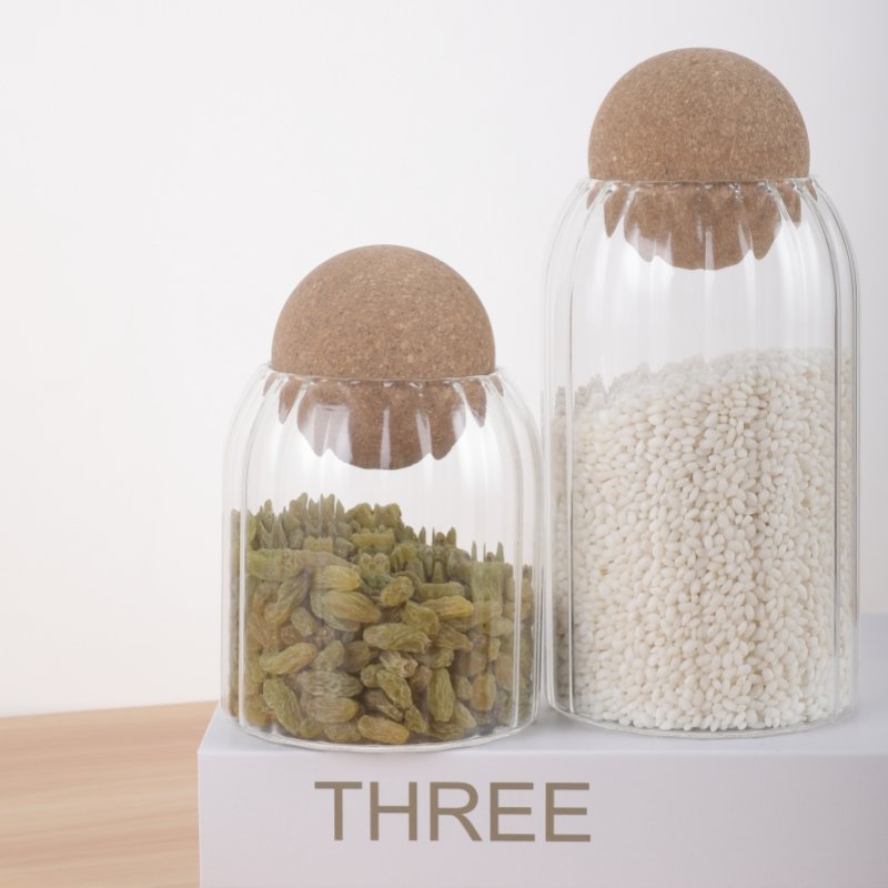 Wholesale and spot glass food storage tanks with wooden stoppers for noodle, coffee, bean, spice, and grain storage