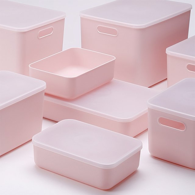 SHIMOYAMA Lovely Style Kids Storage Pink Plastic Storage Box Organizer Large Size Flat With Clear Lid Kid Toy Storage Box