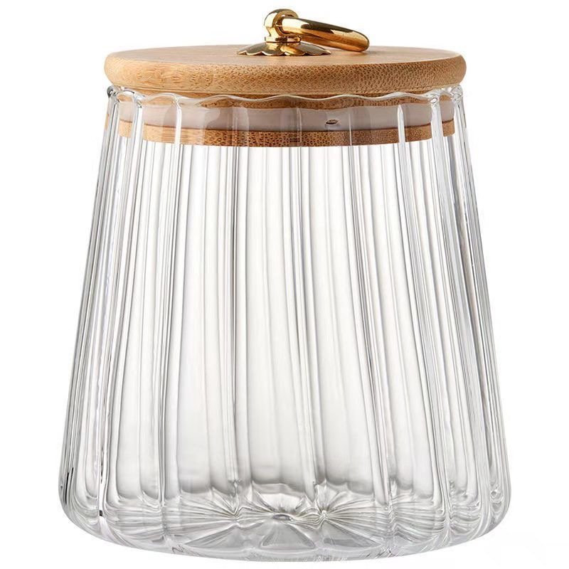 2024Wholesale Kitchen Glass Jar Glass Spice Jar Bamboo Wooden Lid Food Storage Container With Spoon