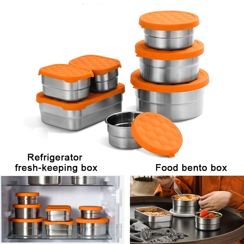 custom round kids metal lunch box stainless steel airtight food storage containers with lids
